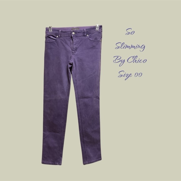 SO SLIMMING LIGHT PURPLE JEANS BY CHICO SIZE 00 LIKE NEW - Picture 1 of 3
